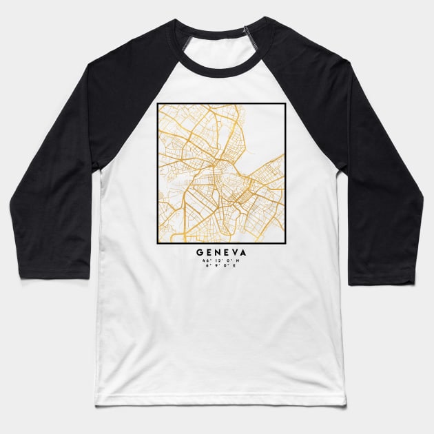 GENEVA SWITZERLAND CITY STREET MAP ART Baseball T-Shirt by deificusArt